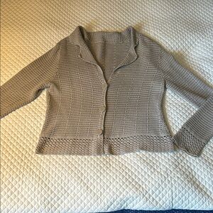 Womens Crochet silk - cotton Knit Button-Front Cardigan in Taupe